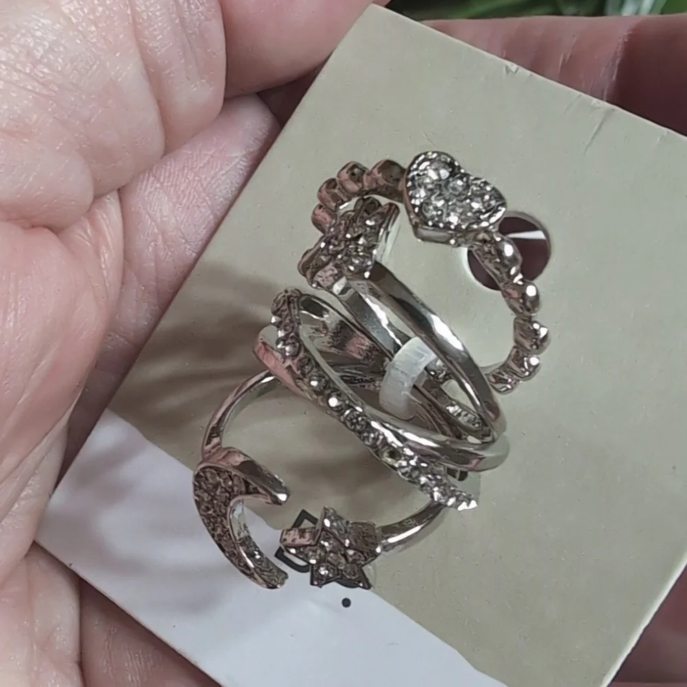 BP Nordstrom Sparkly Silver Heart and Star Ring Set Size 7